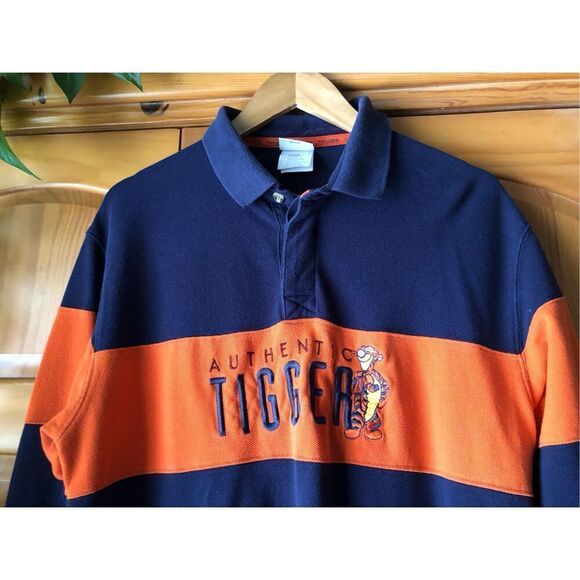 The Disney Store Authentic Tigger Long Sleeve Polo Blue Orange Size L - Picture 3 of 11